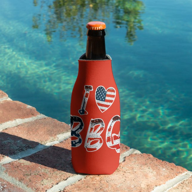 I love bbq, American patriotic Bottle Cooler (In Situ Pool)