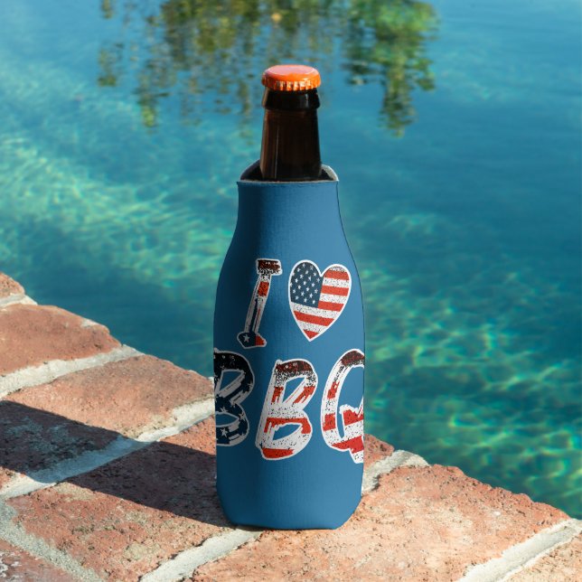 I love bbq, American patriotic Bottle Cooler (In Situ Pool)