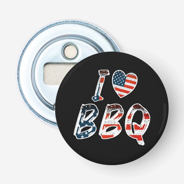 I Love BBQ, American Patriotic Bottle Opener (Front)