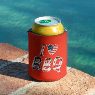 I love bbq, American patriotic Can Cooler
