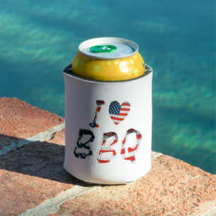 I love bbq, American patriotic Can Cooler