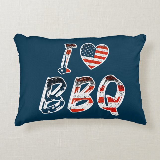I Love BBQ, American Patriotic Decorative Cushion (Front)