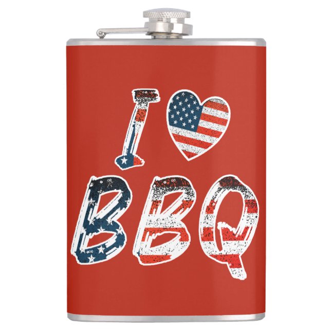 I love BBQ, American patriotic Hip Flask (Front)