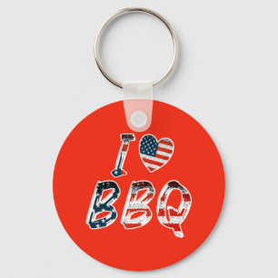 I Love BBQ, American Patriotic Key Ring