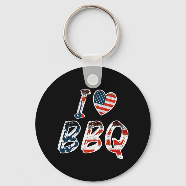 I Love BBQ, American Patriotic Key Ring (Front)