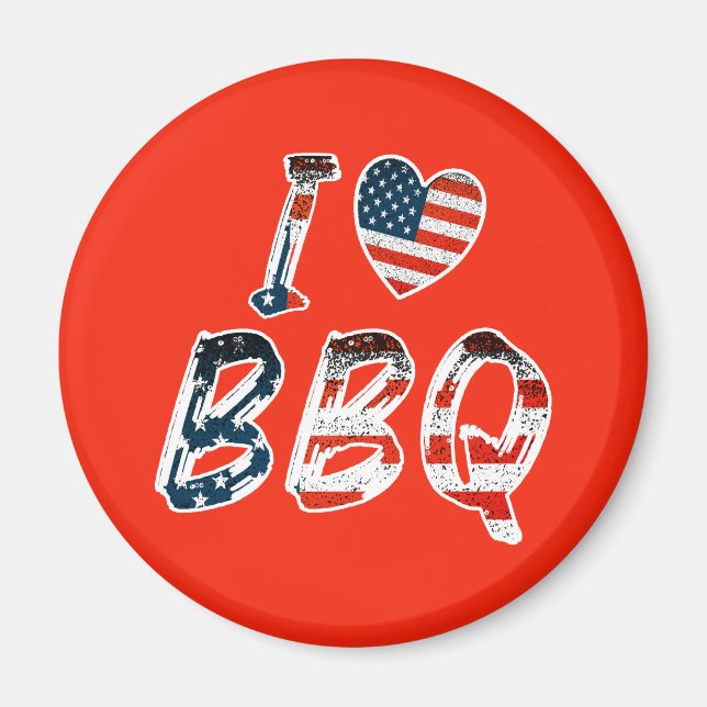 I Love BBQ, American Patriotic Magnet (Front)