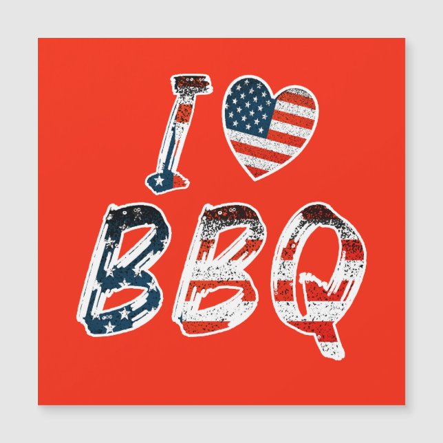 I love BBQ, American patriotic magnetic card (Front)
