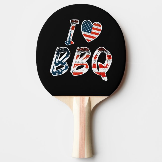 I Love BBQ, American Patriotic Ping Pong Paddle (Front)