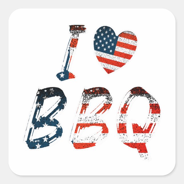 I love BBQ, American patriotic Square Sticker (Front)