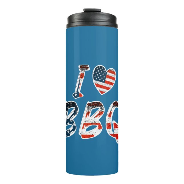 I love BBQ, American patriotic Thermal Tumbler (Front)