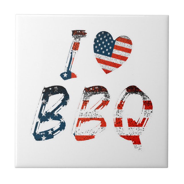 I love bbq, American patriotic Tile (Front)