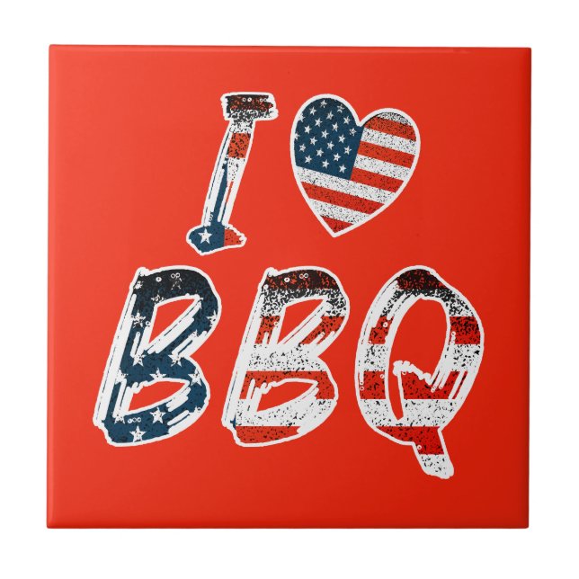 I love bbq, American patriotic Tile (Front)