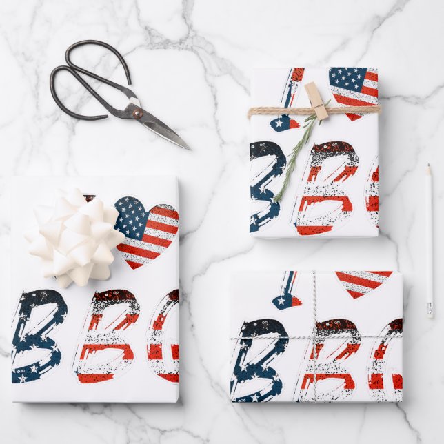 I love BBQ, American patriotic Wrapping Paper Sheet (Front)