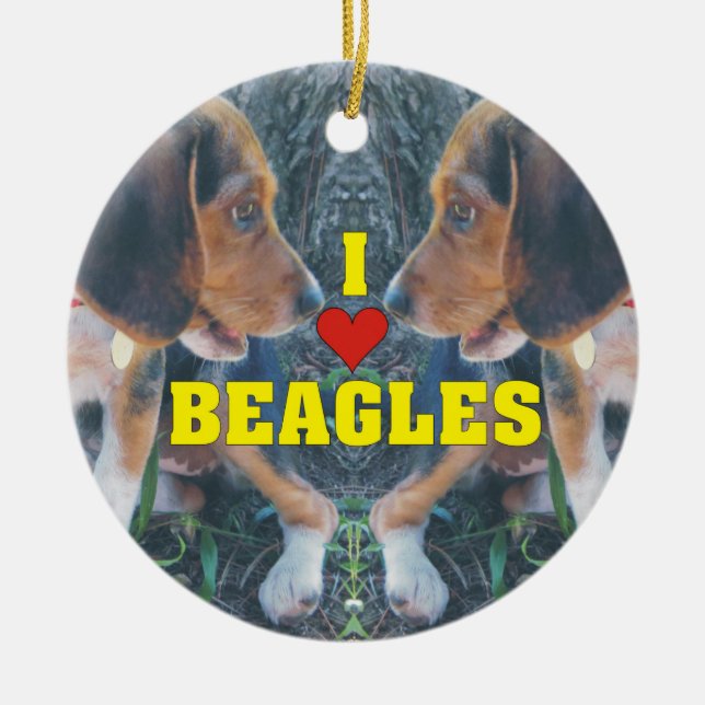 I Love Beagles Beagle Puppies Ceramic Tree Decoration (Front)