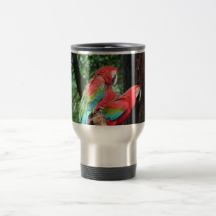 I love beatiful birds! red and blue parrots travel mug