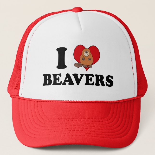 I Love Beavers Funny Trucker Hat (Front)