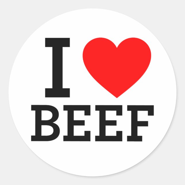 I Love Beef Classic Round Sticker (Front)