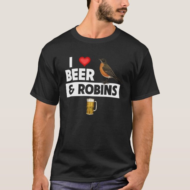 I Love Beer and American Robins Connecticut State  T-Shirt (Front)