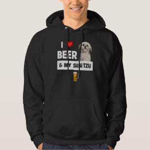 I Love Beer And My Shih Tzu Mum Dad Dog Drinking P Hoodie