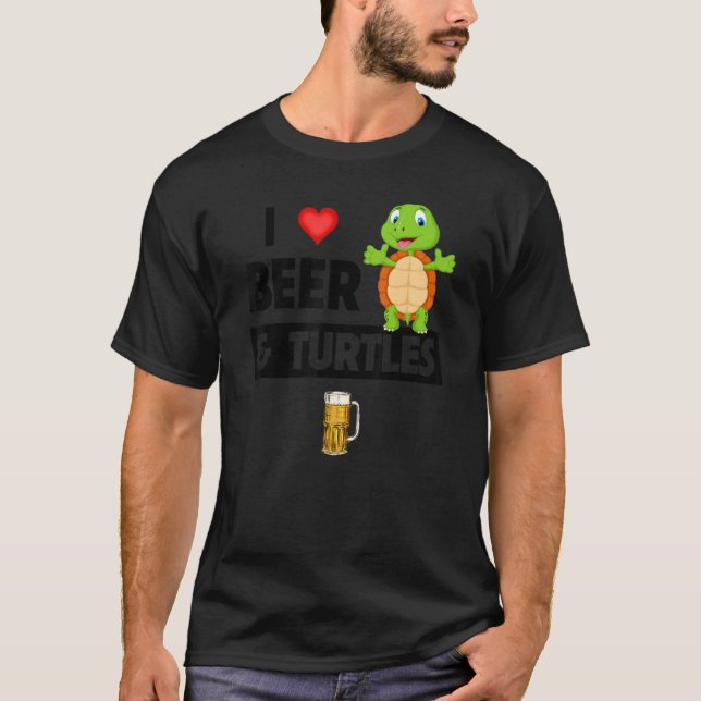 I Love Beer and Turtles Drinking Glass Mug Tortois T-Shirt (Front)