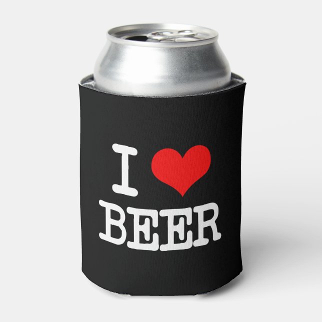 I Love Beer funny beer can cooler sleeve (Can Front)