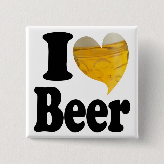 I Love Beer Heart 15 Cm Square Badge (Front)
