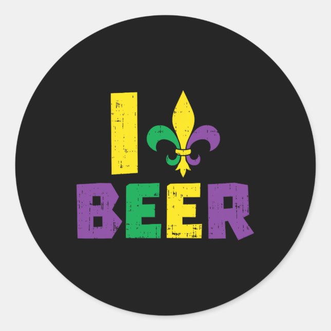 I Love Beer Jester Hat Drinking Team Fun Mardi Gra Classic Round Sticker (Front)