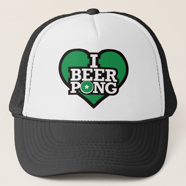 I Love Beer Pong - Green Trucker Hat (Front)
