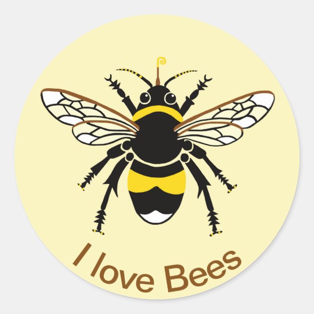 I love BEES - Wildlife - Nature - Yellow Classic Round Sticker (Front)