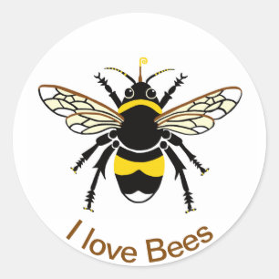 I love BEES- Yellow & black- Nature - Wildlife Classic Round Sticker