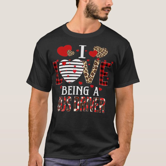 I Love Being A Bus Driver Red Plaid Hearts Valenti T-Shirt (Front)