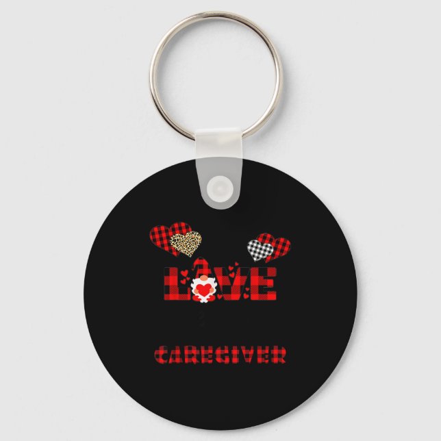 I Love Being A Caregiver Flannel Gift Valentine's  Key Ring (Front)