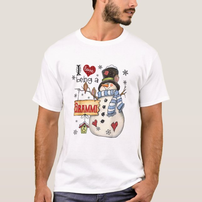 I Love Being A Grammi Snowman Funny Family Christm T-Shirt (Front)