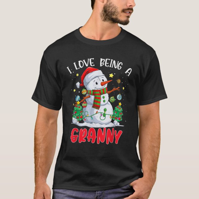 I Love Being A Granny Snowman Christmas Lights Paj T-Shirt (Front)