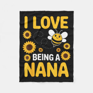 I Love Being A Nana Sunflower Bee Lover Funny Gran Fleece Blanket