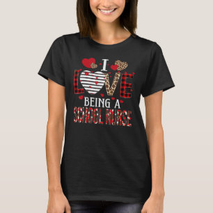 I Love Being A School Nurse Red Plaid Hearts Valen T-Shirt