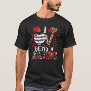 I Love Being A Social Studies Red Plaid Hearts Val T-Shirt