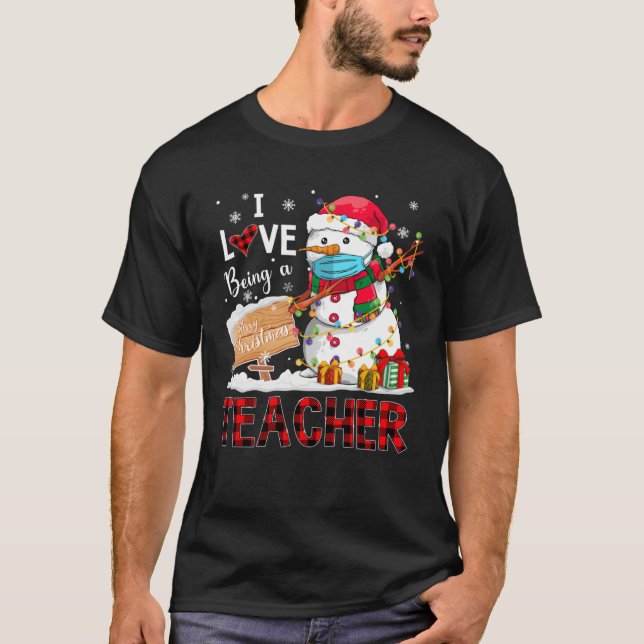 I Love Being A Teacher Christmas Dabbing Snowman D T-Shirt (Front)