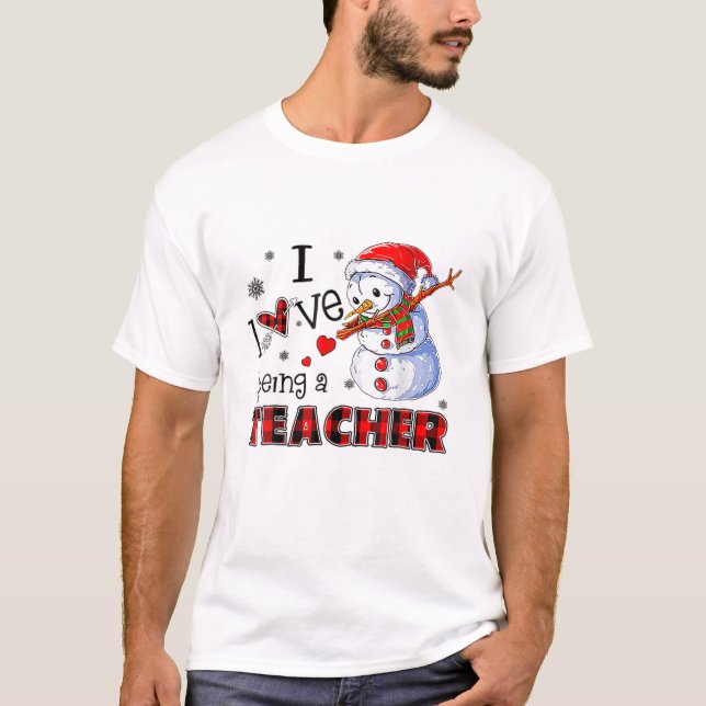I Love Being A Teacher Christmas Dabbing Snowman D T-Shirt (Front)