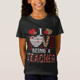 I Love Being A Teacher Red Plaid Hearts Valentines T-Shirt
