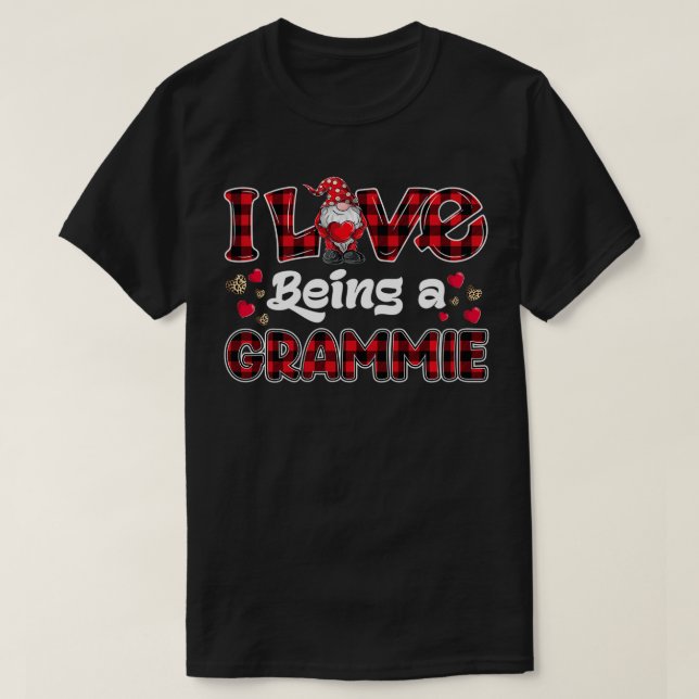 I Love Being Grammie Red Plaid hearts gnome Valent T-Shirt (Design Front)