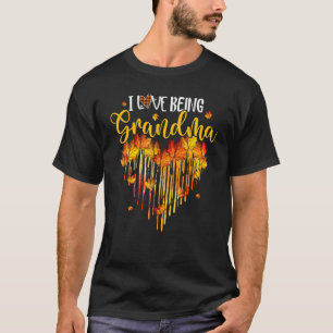 I Love Being Grandma Fall Leaves Heart Thanksgivin T-Shirt
