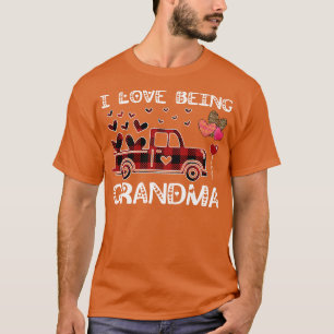 I Love Being Grandma Red Plaid Truck Hearts Valent T-Shirt