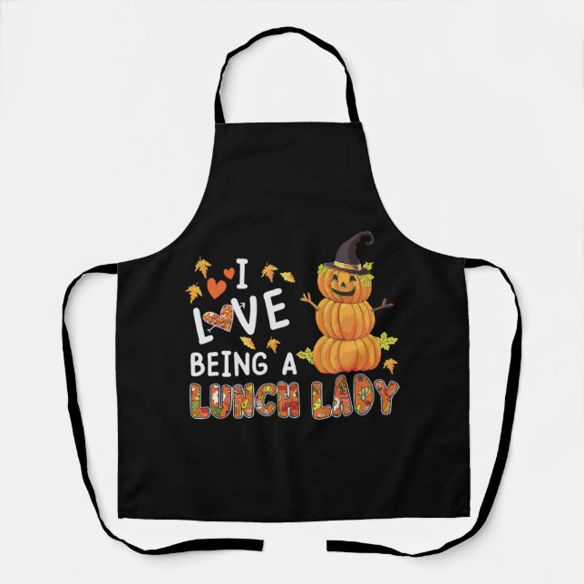 I Love Being Lunch Lady Halloween Pumpkin Costume Apron (Front)