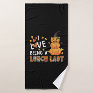 I Love Being Lunch Lady Halloween Pumpkin Costume Bath Towel