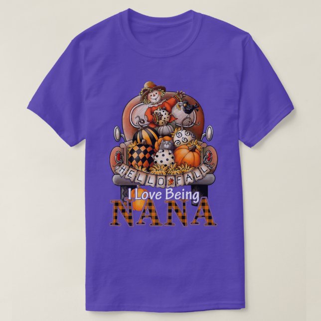 I Love Being Nana Plaid Truck Farmer Pumpkin Spice T-Shirt (Design Front)