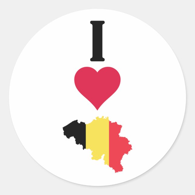 I Love Belgium Vertical I Heart Country Flag Map Classic Round Sticker (Front)