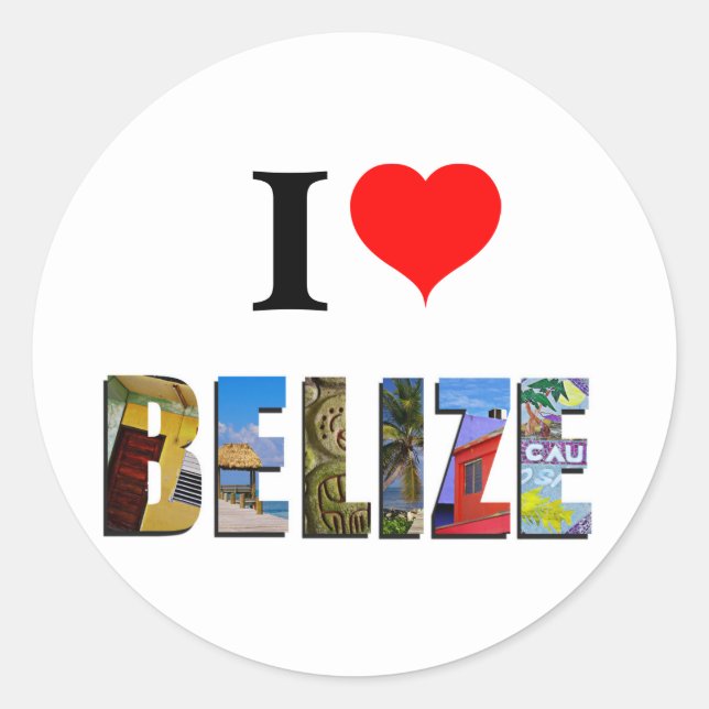 I Love Belise Heart Tropical Beach Travel Photos Classic Round Sticker (Front)