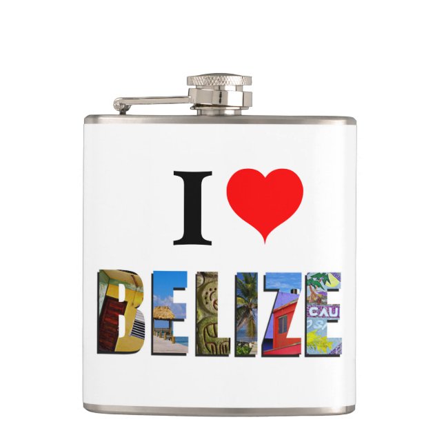 I Love Belise Heart Tropical Beach Travel Photos Hip Flask (Front)
