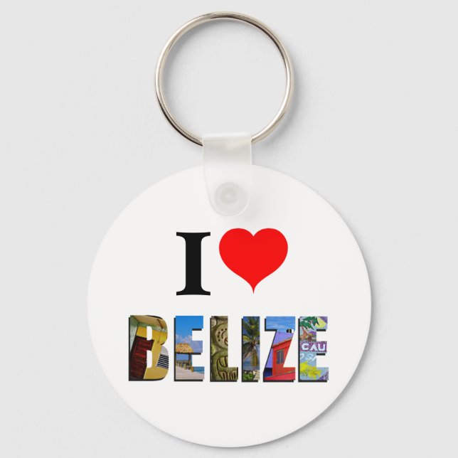 I Love Belize Heart Tropical Beach Travel Photos Key Ring (Front)
